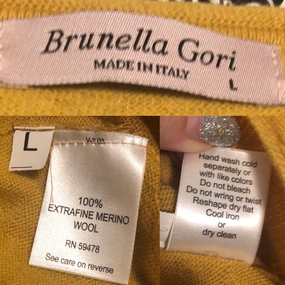 Brunella Gori 100% Fine Italian Merino Wool Lightweight Sweater Gold Large - Picture 8 of 16